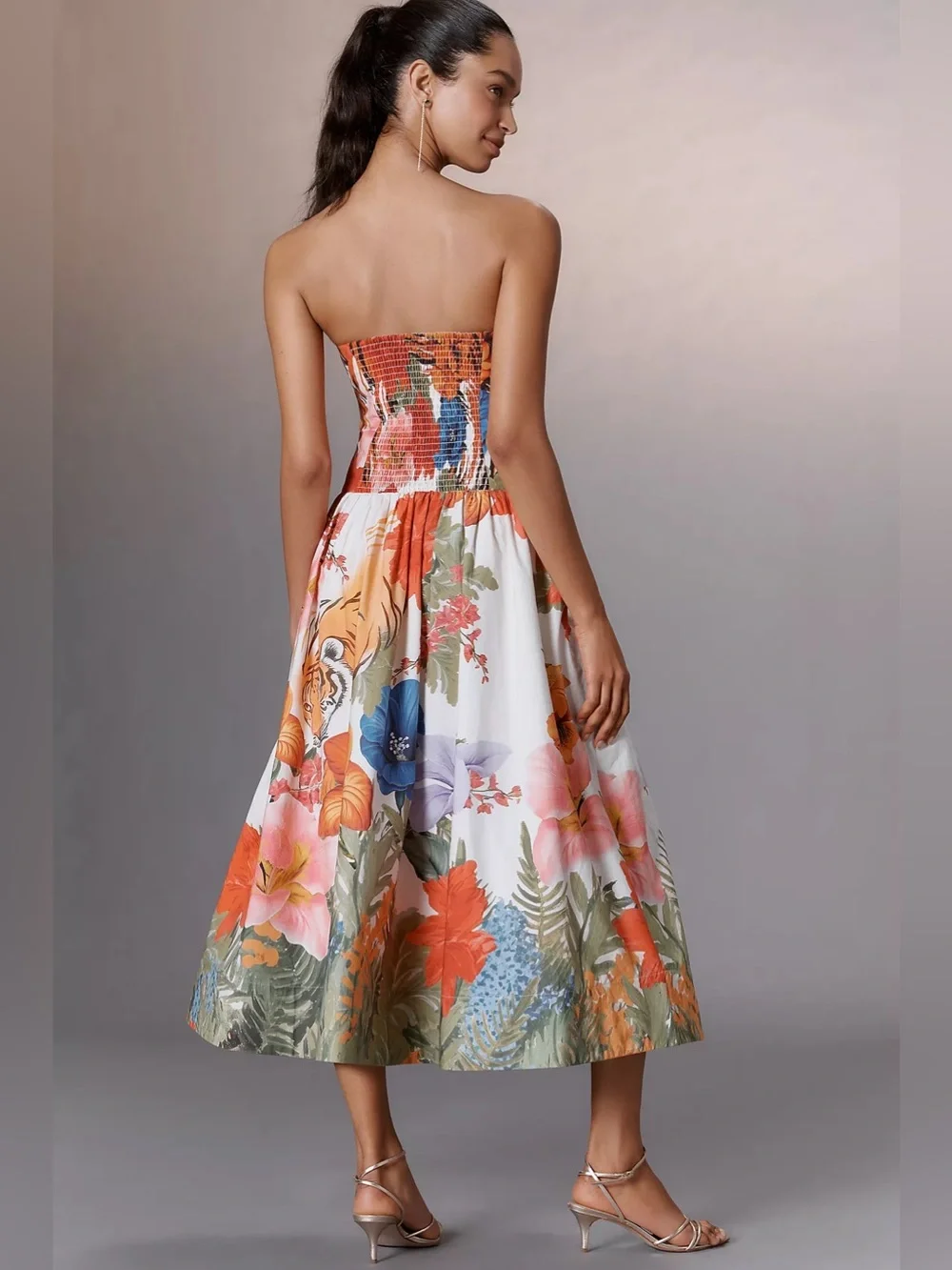 Anthropologie Maeve Strapless Tiger Printed Midi Dress Size XL - Picture 2 of 9